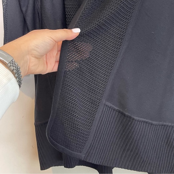 Misook Womens Black Long Length Open Cardigan Size M Meshed Trim Minimalist - Picture 7 of 9